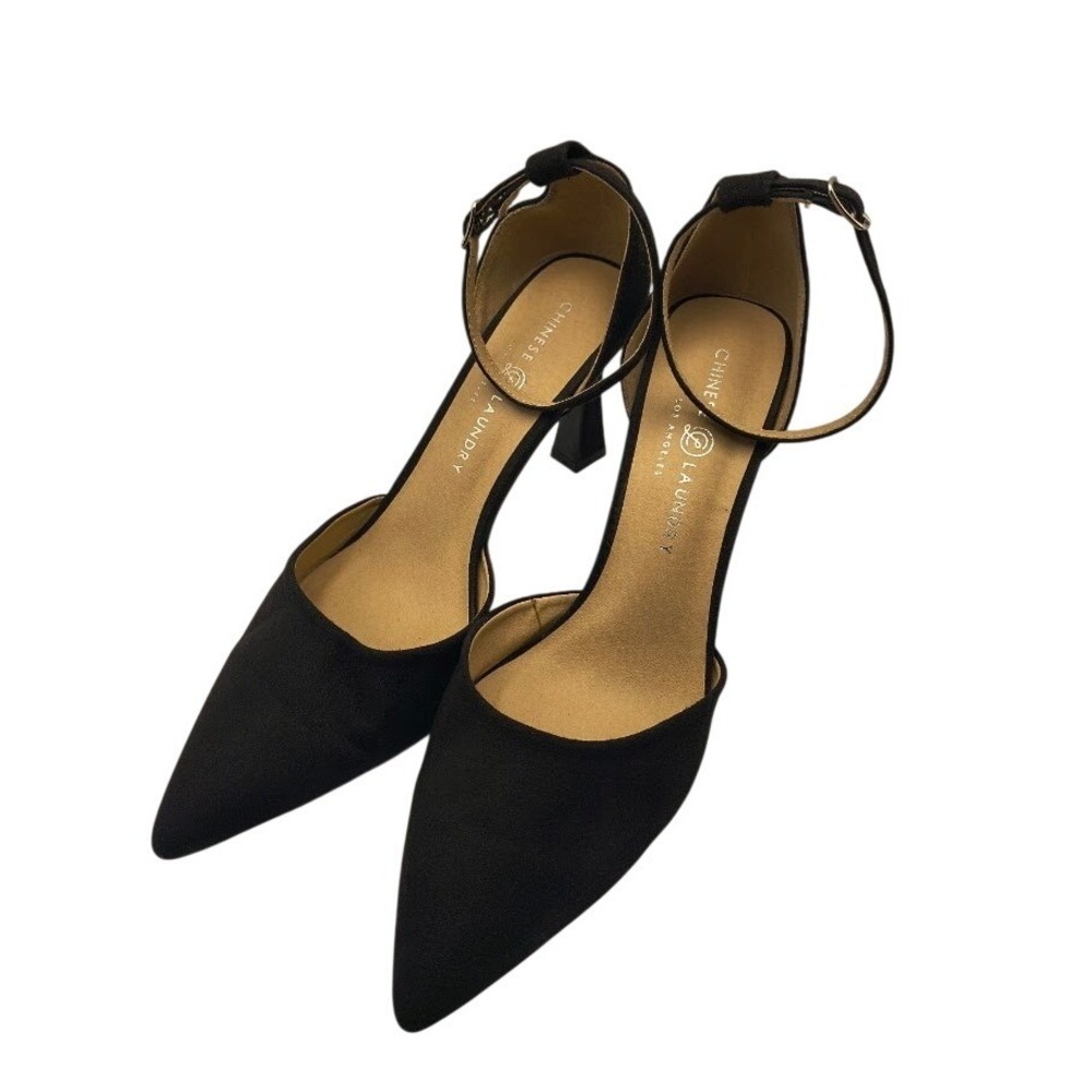 Chinese Laundry Pumps Women Size 10 Black Suede Ankle Strap Pointed Toe Heels
